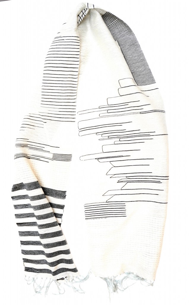 black and white handwoven cotton scarf by amber kane