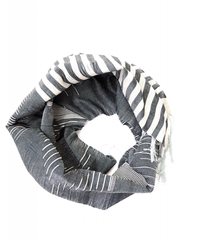 black and white cotton woven scarf